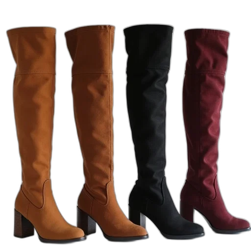 shoes, dark, earth tones, pairs, women, over, knee, chunk transparent PNG cut-out
