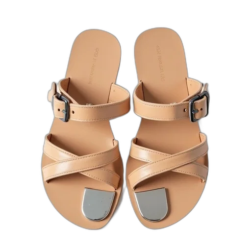 shoes, pair, beige, sandals, metallic, buckle, toe, strap transparent PNG cut-out