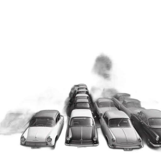 car, concept art, photorealistic, 3d render, pencil sketch, fog, city street, snow transparent PNG cut-out