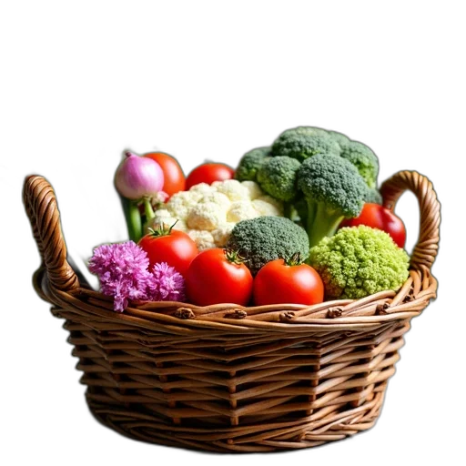 food, hat, crown, photorealistic, green, colorful, wicker, basket transparent PNG cut-out