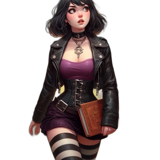 jacket, dress, concept art, fantasy art, comic book art, cyberpunk, dark, monochrome transparent PNG cut-out