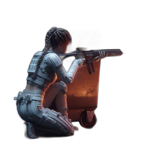 weapon, staff, robot, jacket, concept art, cyberpunk, pixel art, 3d render transparent PNG cut-out