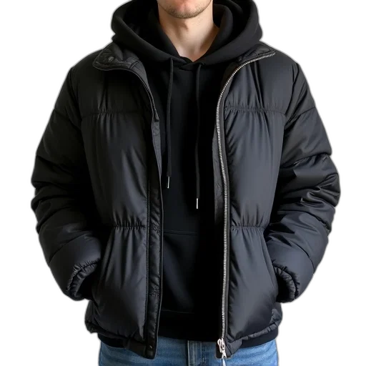 jacket, face, staff, hat, 3d render, photorealistic, cyberpunk, dark transparent PNG cut-out
