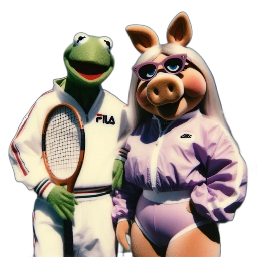 dress, kermit, frog, miss, piggy, depicted, tennis, attire transparent PNG cut-out