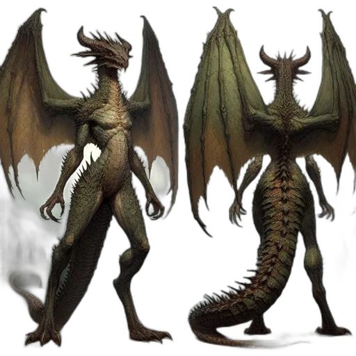 dragon, creature, concept art, fantasy art, 3d render, photorealistic, earth tones, dark transparent PNG cut-out