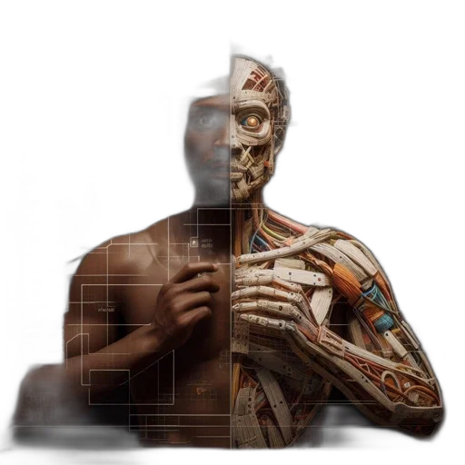 robot, face, mask, weapon, cyberpunk, 3d render, concept art, photorealistic transparent PNG cut-out
