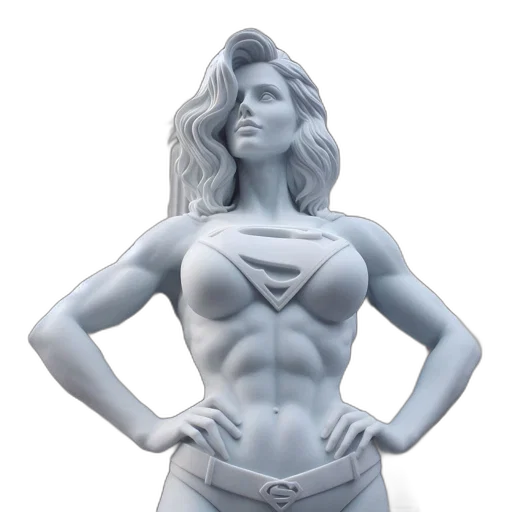jewelry, comic book art, 3d render, concept art, fantasy art, statue, supergirl-like, figure transparent PNG cut-out