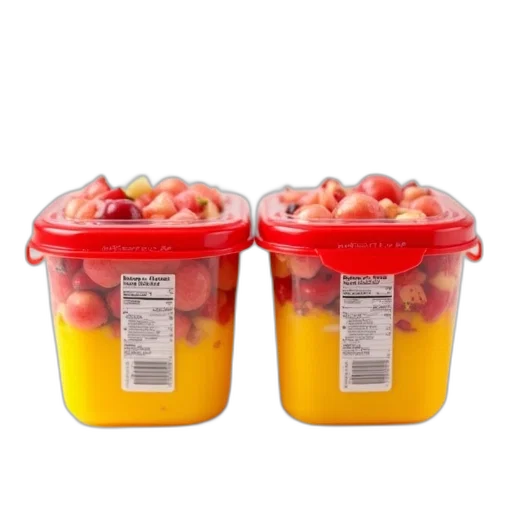 food, close-up, image, two, identical, plastic, containers, filled transparent PNG cut-out