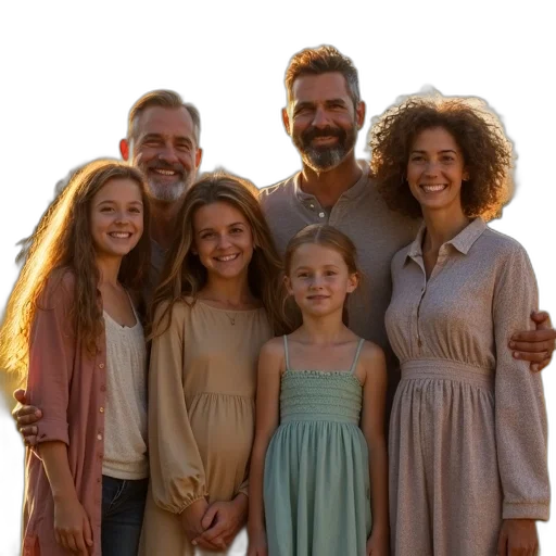 hair, staff, dress, sunset, earth tones, golden, pastel, family transparent PNG cut-out