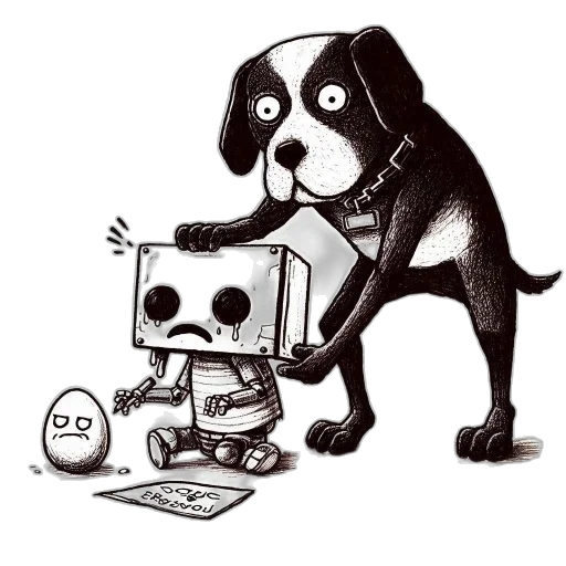robot, animal, concept art, comic book art, cartoon, pixel art, monochrome, black transparent PNG cut-out