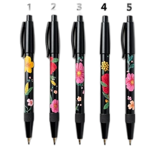 umbrella, set, six, black, white, pens, colorful, floral transparent PNG cut-out