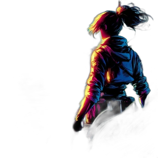 jacket, robot, mask, sword, concept art, cyberpunk, comic book art, pixel art transparent PNG cut-out