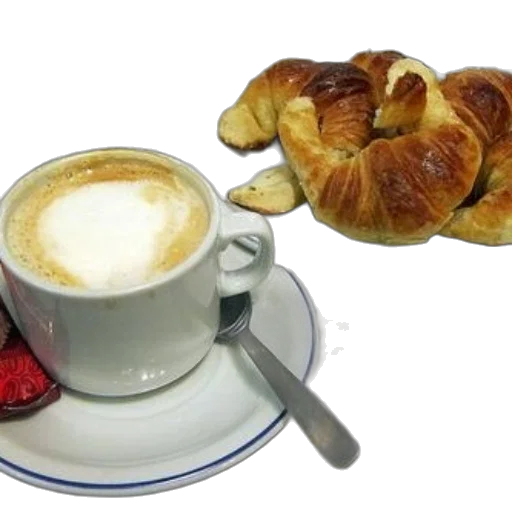 food, photorealistic, 3d render, oil painting, cappuccino, croissants, sit, table transparent PNG cut-out
