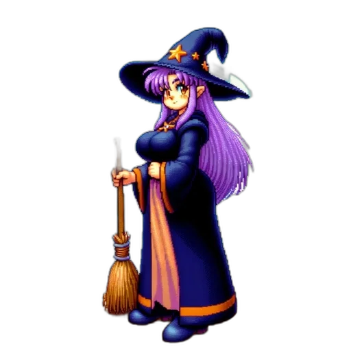 staff, dress, hat, weapon, pixel art, fantasy art, concept art, anime transparent PNG cut-out