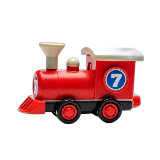 3d render, red, toy, train, white, roof, blue, circular transparent PNG cut-out