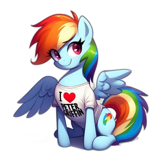 pixel art, cartoon, fantasy art, vaporwave, animated, rainbow-haired, pegasus, wears transparent PNG cut-out
