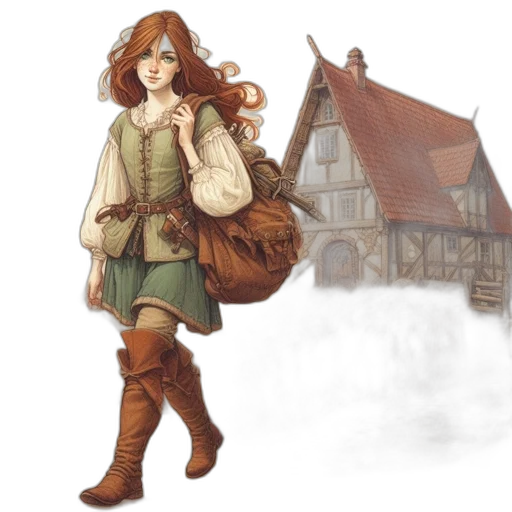 concept art, fantasy art, watercolor, pixel art, fog, snow, city street, earth tones transparent PNG cut-out