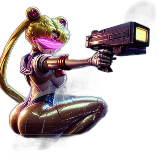 weapon, staff, robot, concept art, cyberpunk, comic book art, pixel art, futuristic transparent PNG cut-out