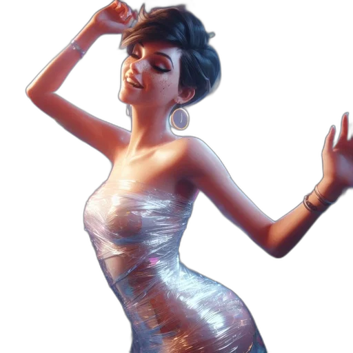 dress, concept art, 3d render, fantasy art, photorealistic, golden, woman, dances transparent PNG cut-out