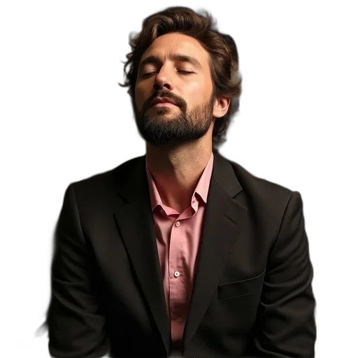 jacket, face, staff, hair, photorealistic, concept art, man, beard transparent PNG cut-out