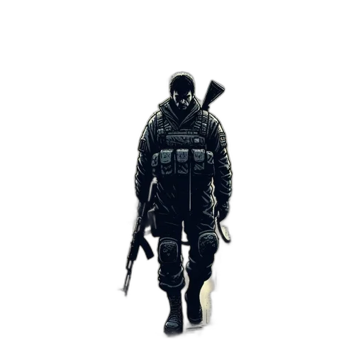 weapon, jacket, mask, staff, concept art, pixel art, 3d render, comic book art transparent PNG cut-out