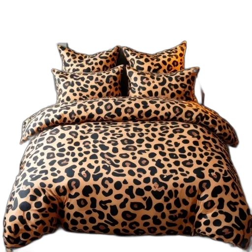 furniture, 3d render, golden, large, leopard, print, piece, duvet transparent PNG cut-out