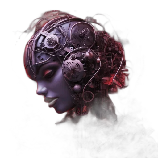 robot, face, mask, crown, concept art, cyberpunk, fantasy art, photorealistic transparent PNG cut-out