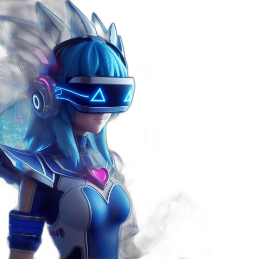 robot, 3d render, concept art, cyberpunk, fantasy art, blue, futuristic, neon-lit transparent PNG cut-out