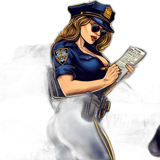 concept art, comic book art, cartoon, fantasy art, female, police, officer, stands transparent PNG cut-out