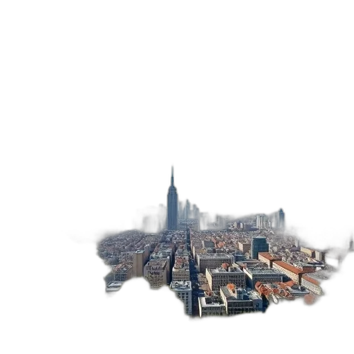 building, 3d render, photorealistic, concept art, watercolor, city street, fog, panoramic transparent PNG cut-out