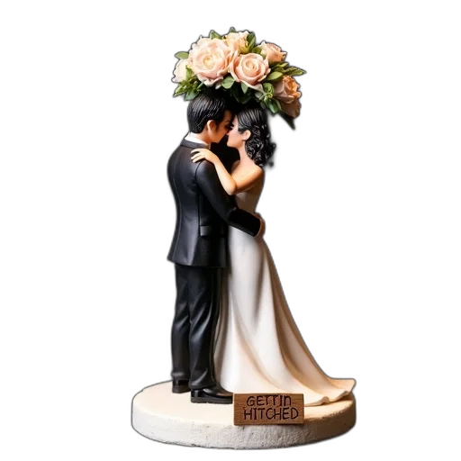 jewelry, 3d render, photorealistic, wedding, cake, topper, featuring, bride transparent PNG cut-out