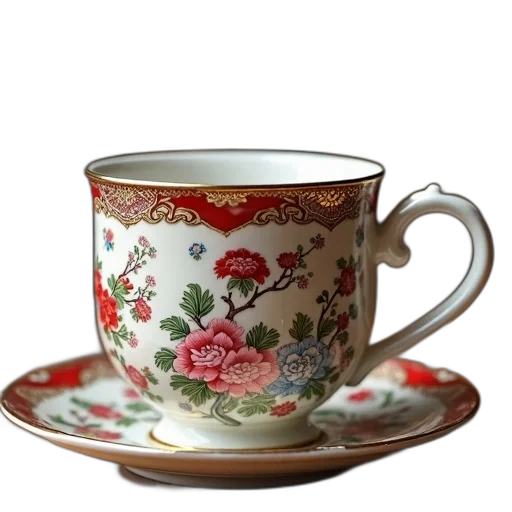 crown, photorealistic, 3d render, chinese, ladies, coffee, mugs transparent PNG cut-out