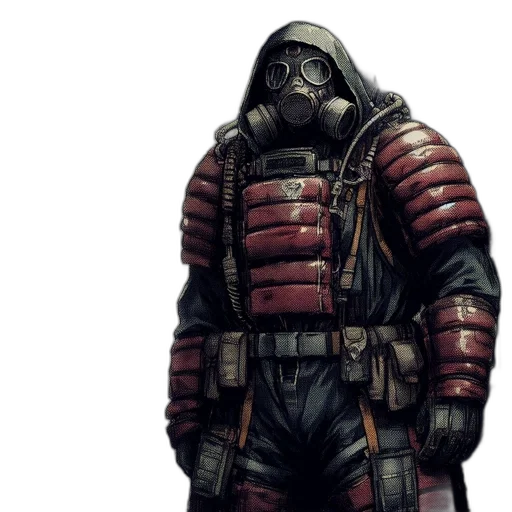 jacket, mask, concept art, comic book art, cyberpunk, 3d render, red, dystopian transparent PNG cut-out