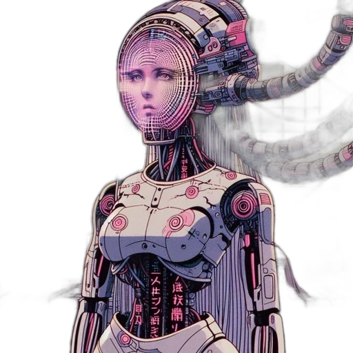 robot, cyberpunk, concept art, 3d render, comic book art, pastel, humanoid, cyborg transparent PNG cut-out