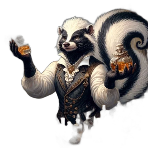 staff, animal, fantasy art, concept art, pixel art, photorealistic, anthropomorphic, skunk transparent PNG cut-out