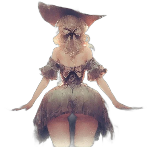 dress, hat, mask, staff, concept art, fantasy art, watercolor, anime transparent PNG cut-out