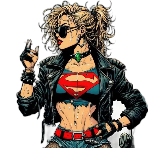 jewelry, jacket, comic book art, cartoon, concept art, cyberpunk, woman, sporting transparent PNG cut-out