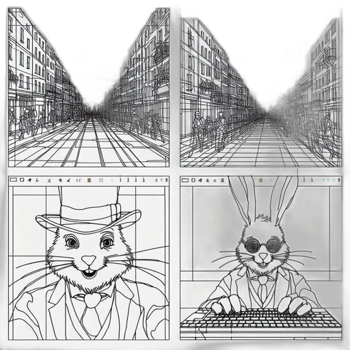 concept art, cartoon, comic book art, cyberpunk, city street, four, sequential, frames transparent PNG cut-out