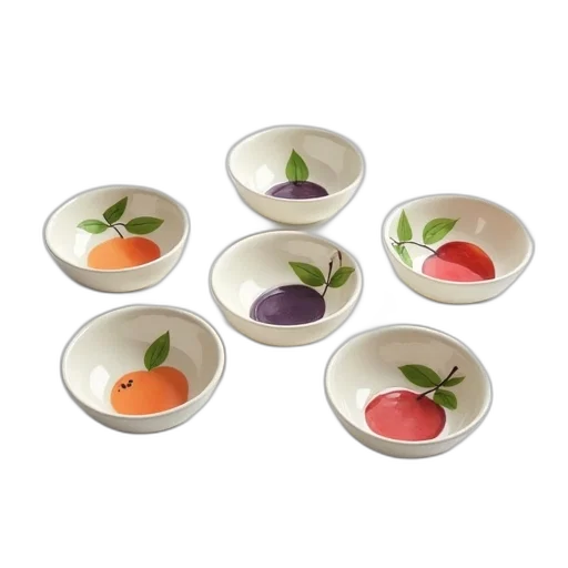 food, collection, five, ceramic, bowls, glossy, finish, each transparent PNG cut-out