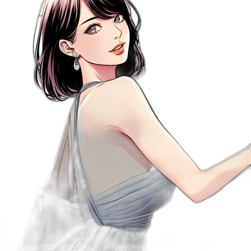 dress, jewelry, staff, face, cartoon, watercolor, anime, photorealistic transparent PNG cut-out