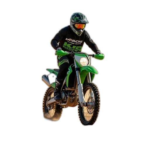 3d render, photorealistic, pixel art, green, man, riding, kawasaki, dirt transparent PNG cut-out