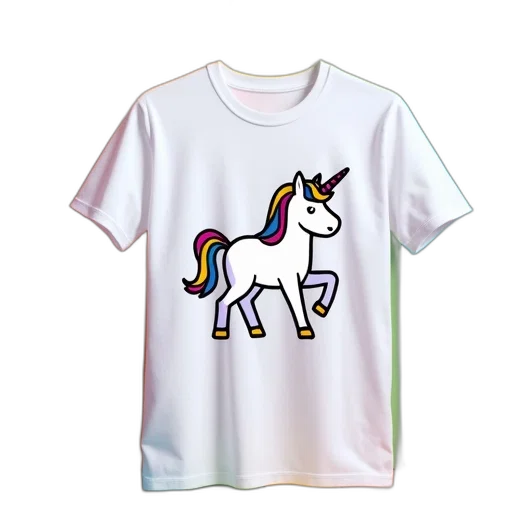 3d render, vaporwave, white, t-shirt, colorful, unicorn, graphic, displayed transparent PNG cut-out