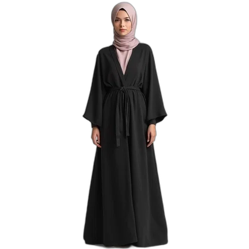 dress, dark, monochrome, muslim, style, ladies, long, kimono transparent PNG cut-out