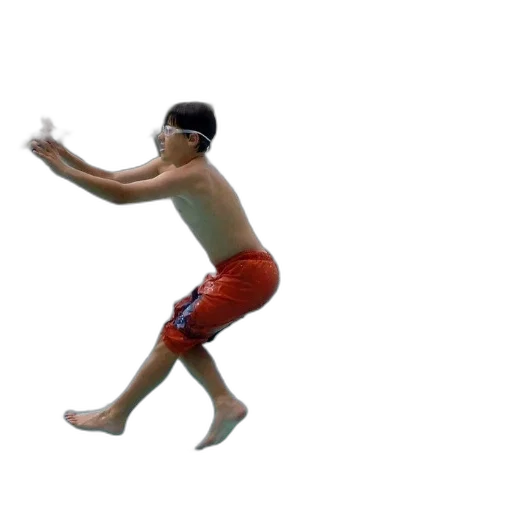 creature, 3d render, concept art, underwater, boy, red, shorts, jumps transparent PNG cut-out