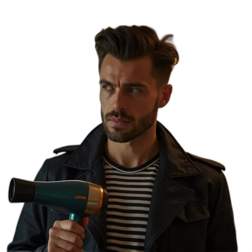 jacket, staff, weapon, hair, concept art, 3d render, photorealistic, cartoon transparent PNG cut-out