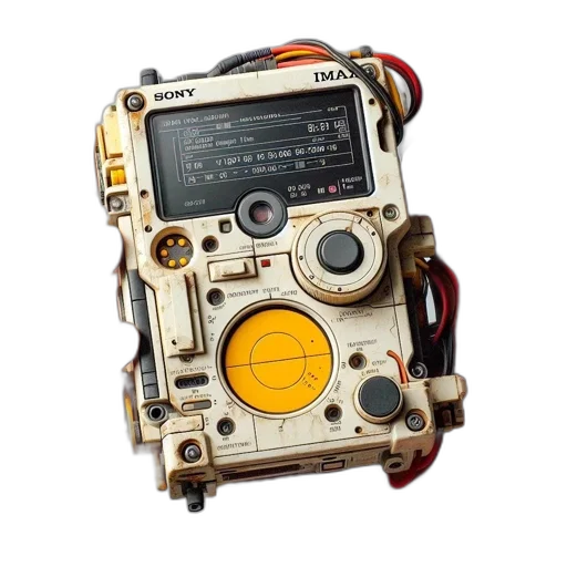 robot, weapon, cyberpunk, customized, rugged, walkman, multiple, features transparent PNG cut-out