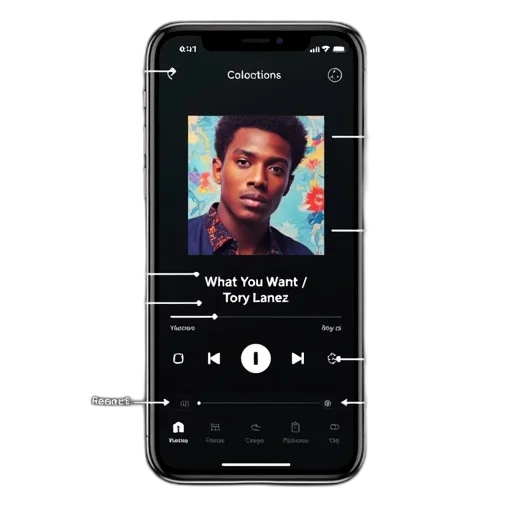 smartphone, screen, displaying, music, player, interface, song, title transparent PNG cut-out