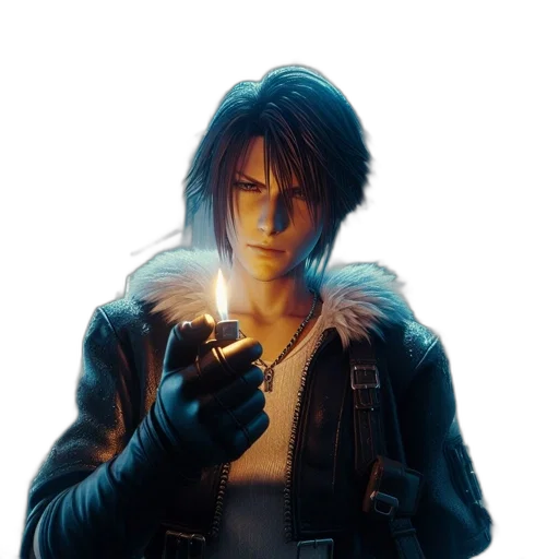 jacket, weapon, concept art, cyberpunk, 3d render, fantasy art, fire, blue transparent PNG cut-out