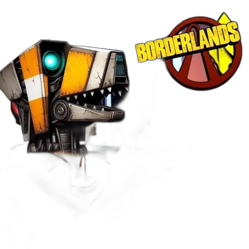 robot, staff, concept art, 3d render, cyberpunk, borderlands-inspired, meme, features transparent PNG cut-out