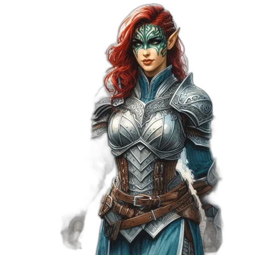 fantasy art, concept art, comic book art, pixel art, blue, female, warrior, medieval transparent PNG cut-out
